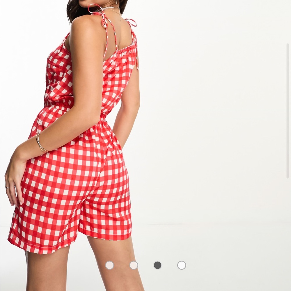 Pieces Tall tie sleeve romper in red gingham